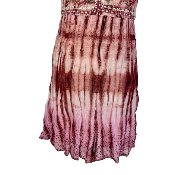 SUNDANCE Gemi Embroidered Floral Pink Tie Dye Boho Midi Dress Size XS NEW - Picture 5 of 12
